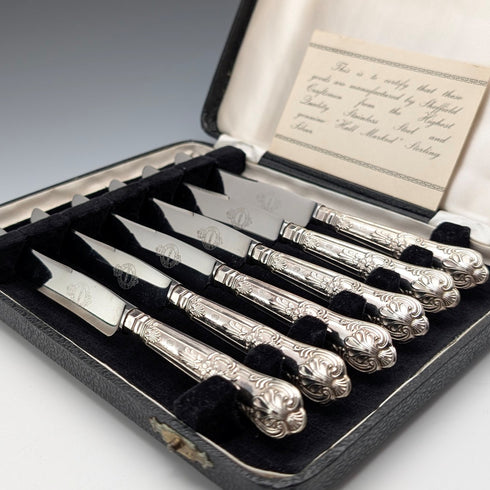 1961 British Vintage Pure Silver Handle Tea Knife x6 FB Case
